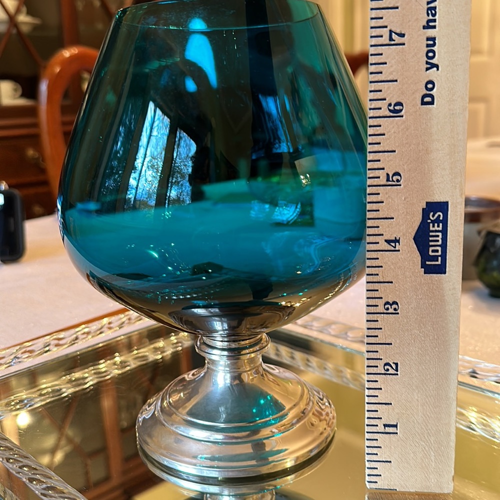 Vintage Decorative Big Blue/teal Glass w/ Alvin Sterling Base Oversized Snifter - Picture 6 of 12